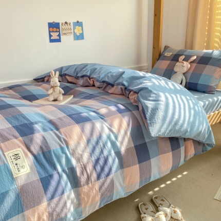 91家纺网 家纺一手货源 找家纺 【直播爆款新款A类全棉水洗棉大学生宿舍三件套床上用品纯棉床笠床单四件套