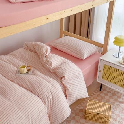 91家纺网 家纺一手货源 找家纺 2023新款全棉A类纯棉色织水洗棉学生宿舍三件套四件套上下铺 果粉条