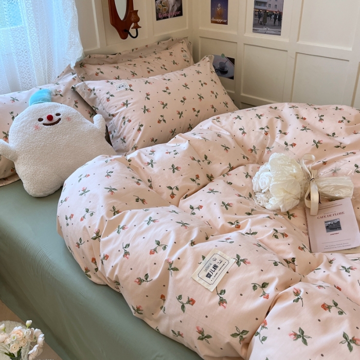 91家纺网 家纺一手货源 找家纺 米粒家纺 2023新款全棉印花四件套系列 初见-粉