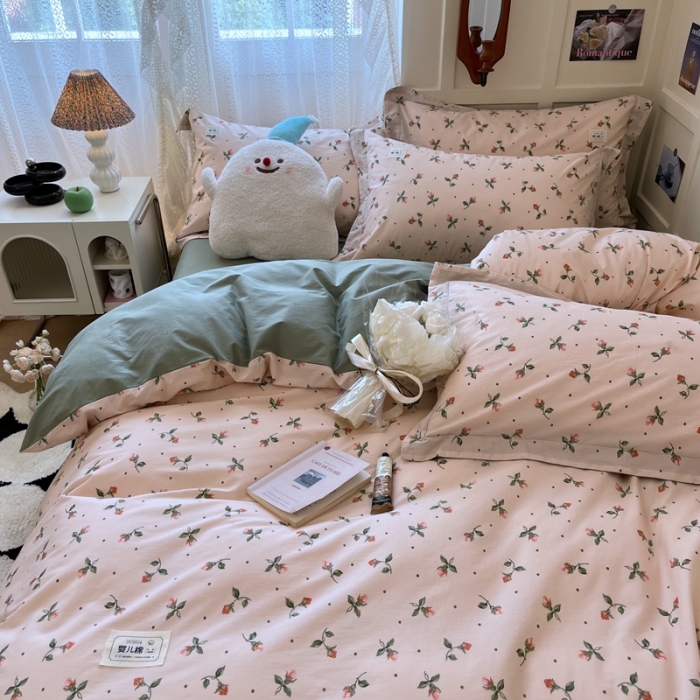 91家纺网 家纺一手货源 找家纺 米粒家纺 2023新款全棉印花四件套系列 初见-粉