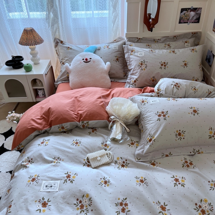 91家纺网 家纺一手货源 找家纺 米粒家纺 2023新款全棉印花四件套系列 花间落-灰