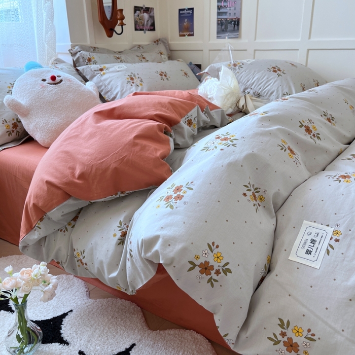91家纺网 家纺一手货源 找家纺 米粒家纺 2023新款全棉印花四件套系列 花间落-灰