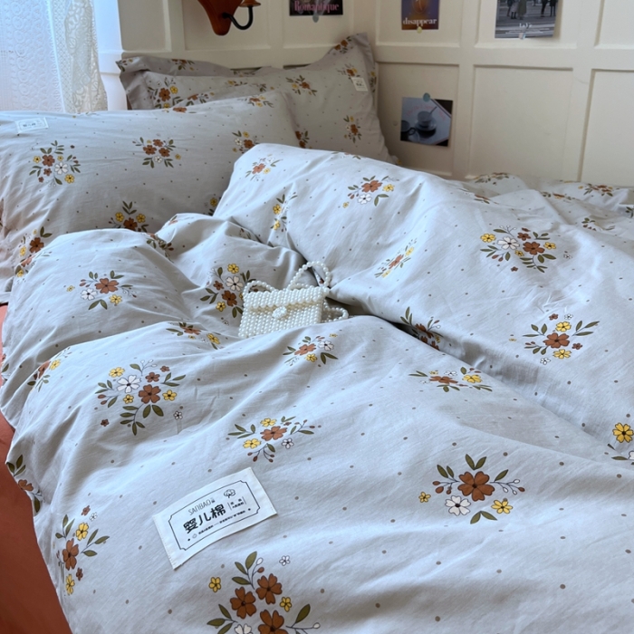 91家纺网 家纺一手货源 找家纺 米粒家纺 2023新款全棉印花四件套系列 花间落-灰