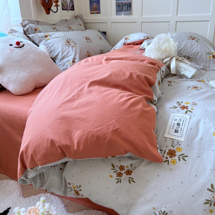 91家纺网 家纺一手货源 找家纺 米粒家纺 2023新款全棉印花四件套系列 花间落-灰