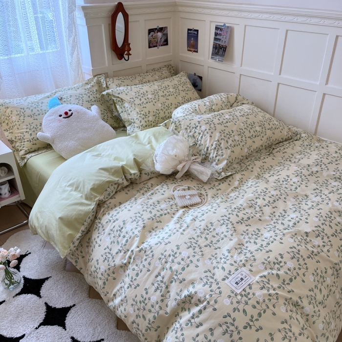 91家纺网 家纺一手货源 找家纺 米粒家纺 2023新款全棉印花四件套系列 柳香-黄