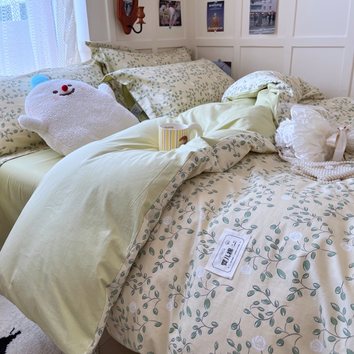 91家纺网 家纺一手货源 找家纺 米粒家纺 2023新款全棉印花四件套系列 柳香-黄