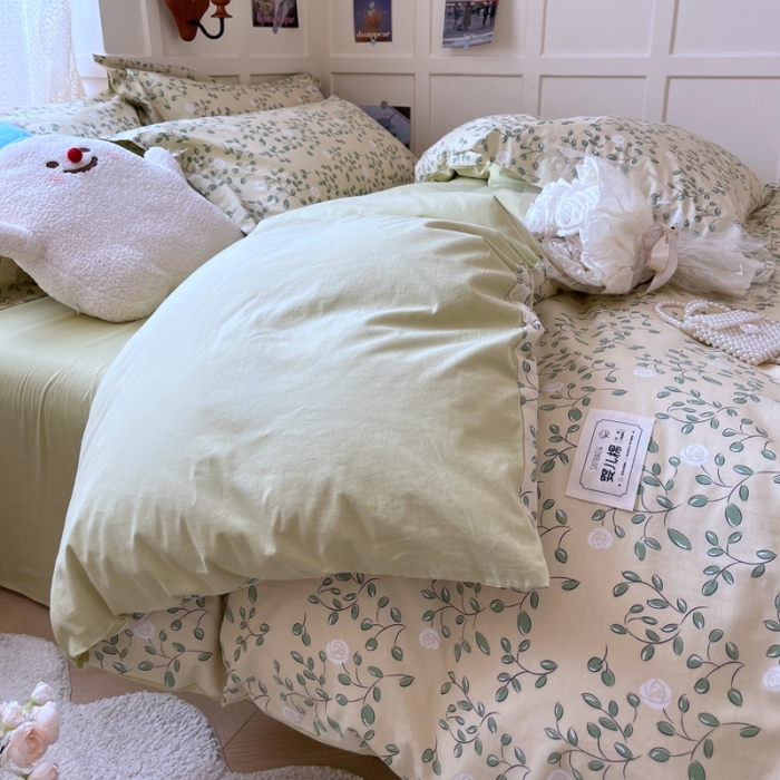 91家纺网 家纺一手货源 找家纺 米粒家纺 2023新款全棉印花四件套系列 柳香-黄