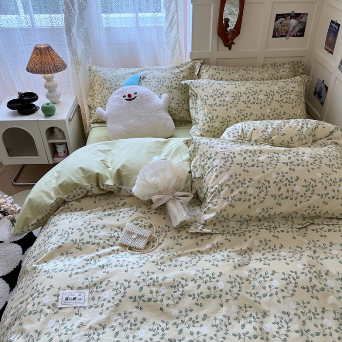 91家纺网 家纺一手货源 找家纺 米粒家纺 2023新款全棉印花四件套系列 柳香-黄