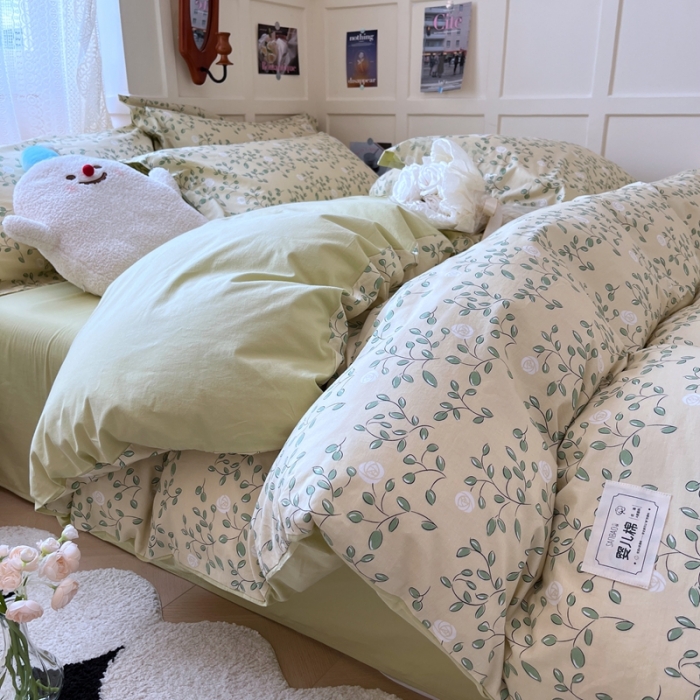 91家纺网 家纺一手货源 找家纺 米粒家纺 2023新款全棉印花四件套系列 柳香-黄