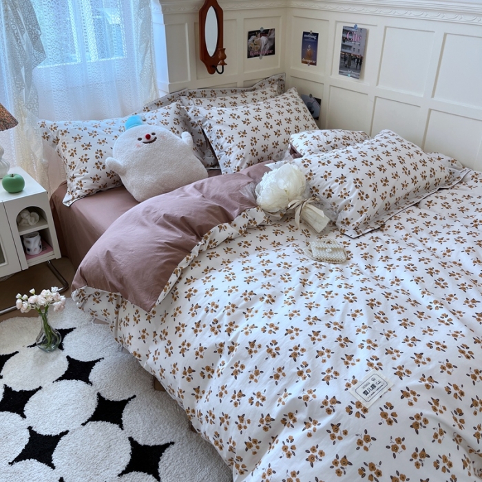 91家纺网 家纺一手货源 找家纺 米粒家纺 2023新款全棉印花四件套系列 秋蝶-桔