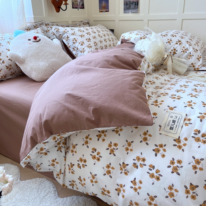 91家纺网 家纺一手货源 找家纺 米粒家纺 2023新款全棉印花四件套系列 秋蝶-桔