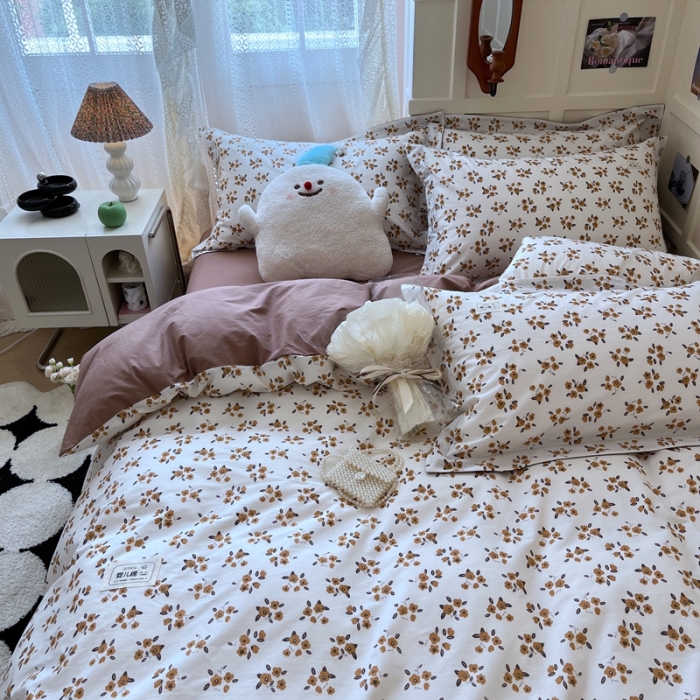 91家纺网 家纺一手货源 找家纺 米粒家纺 2023新款全棉印花四件套系列 秋蝶-桔