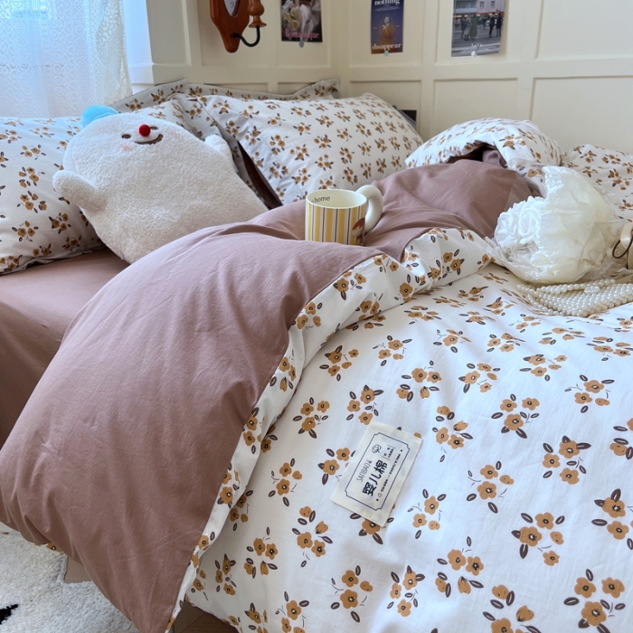 91家纺网 家纺一手货源 找家纺 米粒家纺 2023新款全棉印花四件套系列 秋蝶-桔