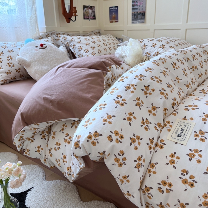 91家纺网 家纺一手货源 找家纺 米粒家纺 2023新款全棉印花四件套系列 秋蝶-桔