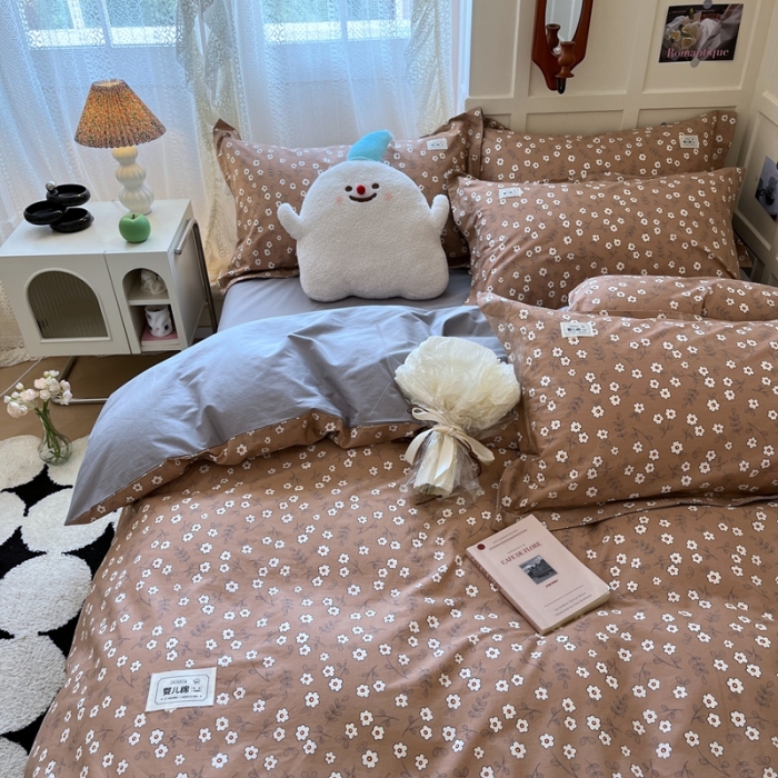 91家纺网 家纺一手货源 找家纺 米粒家纺 2023新款全棉印花四件套系列 秋烟-桔