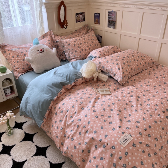 91家纺网 家纺一手货源 找家纺 米粒家纺 2023新款全棉印花四件套系列 日落晚风-粉