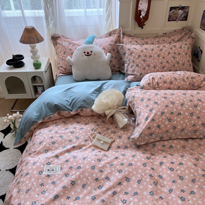 91家纺网 家纺一手货源 找家纺 米粒家纺 2023新款全棉印花四件套系列 日落晚风-粉