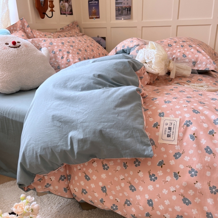 91家纺网 家纺一手货源 找家纺 米粒家纺 2023新款全棉印花四件套系列 日落晚风-粉