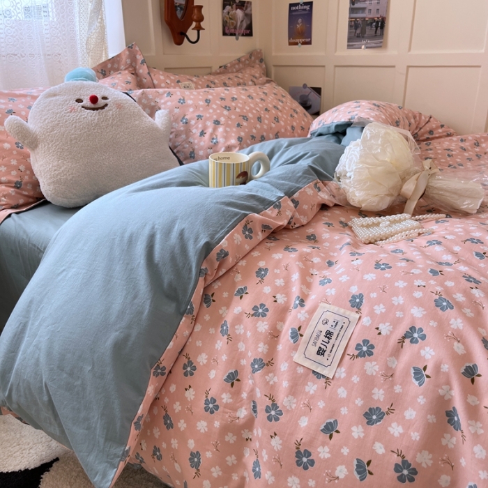 91家纺网 家纺一手货源 找家纺 米粒家纺 2023新款全棉印花四件套系列 日落晚风-粉