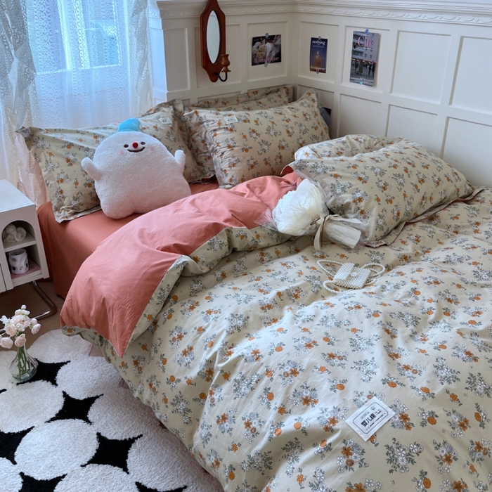 91家纺网 家纺一手货源 找家纺 米粒家纺 2023新款全棉印花四件套系列 若烟-桔