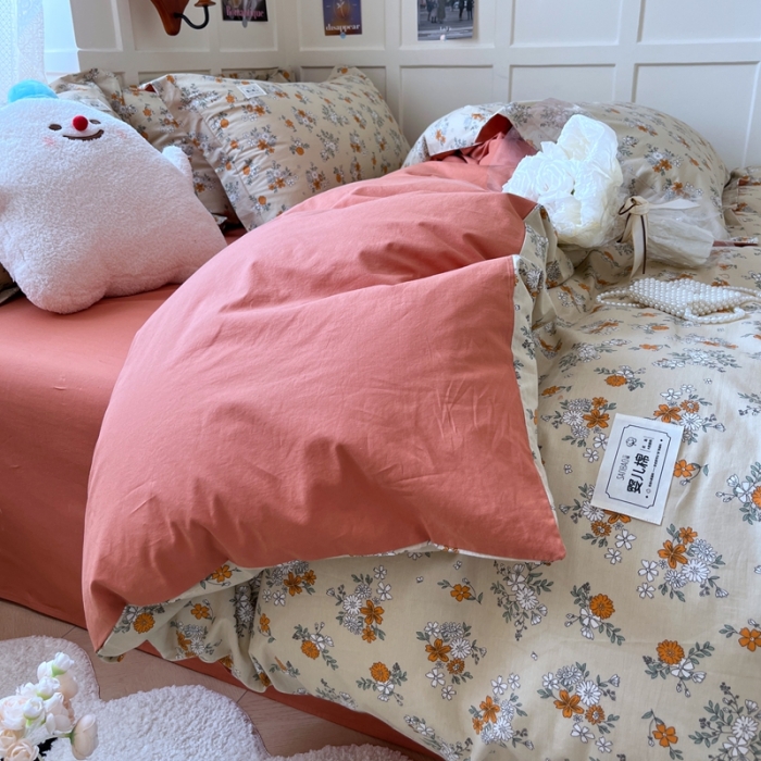 91家纺网 家纺一手货源 找家纺 米粒家纺 2023新款全棉印花四件套系列 若烟-桔