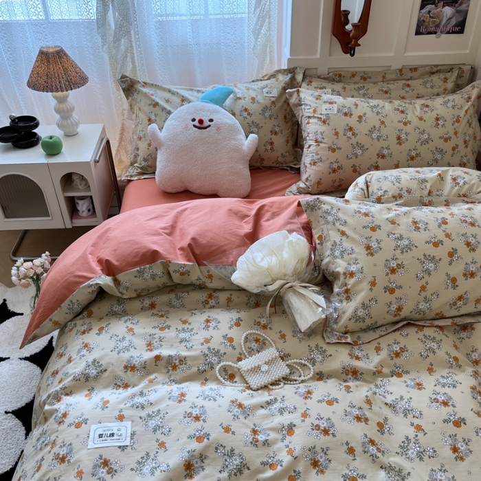 91家纺网 家纺一手货源 找家纺 米粒家纺 2023新款全棉印花四件套系列 若烟-桔