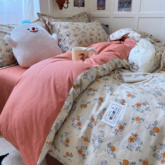 91家纺网 家纺一手货源 找家纺 米粒家纺 2023新款全棉印花四件套系列 若烟-桔