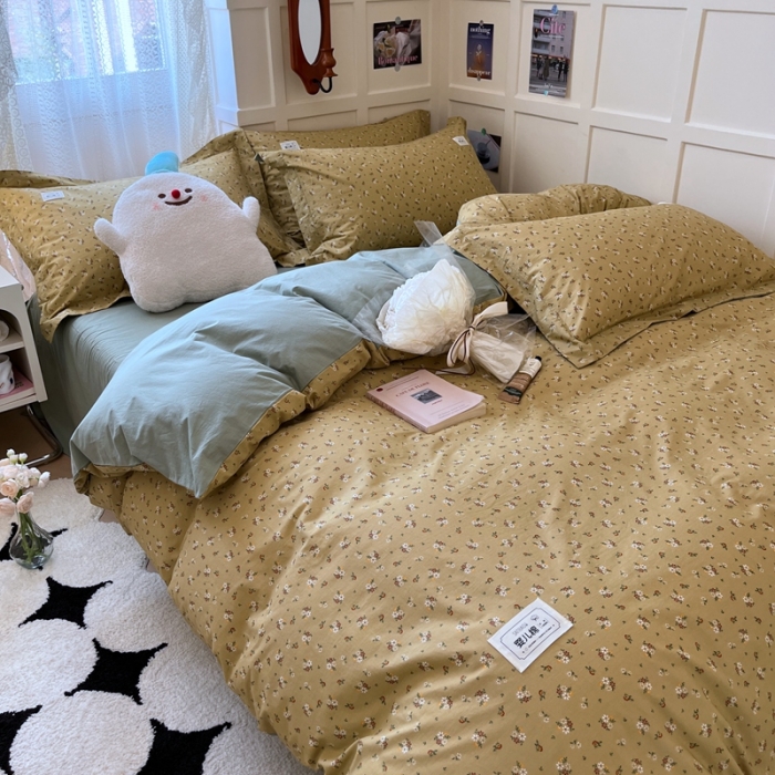 91家纺网 家纺一手货源 找家纺 米粒家纺 2023新款全棉印花四件套系列 香露-绿