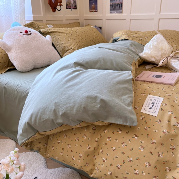 91家纺网 家纺一手货源 找家纺 米粒家纺 2023新款全棉印花四件套系列 香露-绿