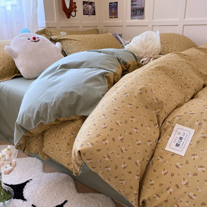 91家纺网 家纺一手货源 找家纺 米粒家纺 2023新款全棉印花四件套系列 香露-绿