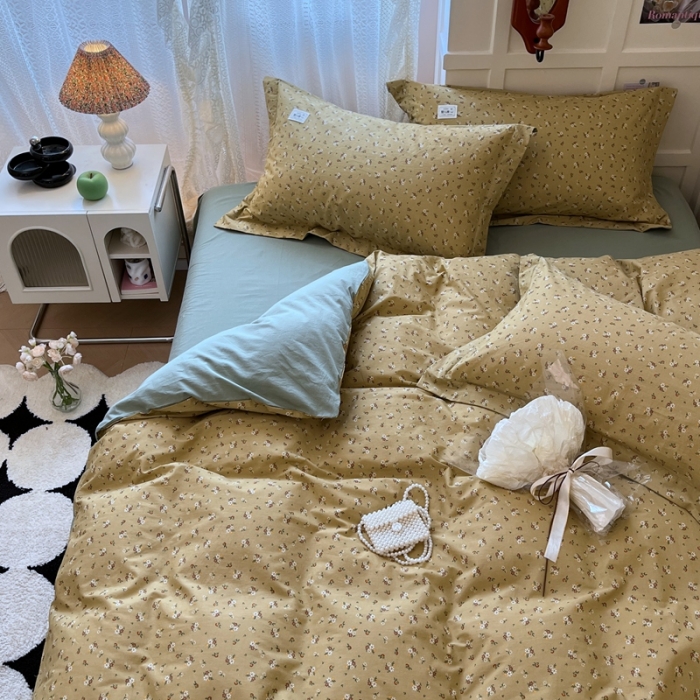 91家纺网 家纺一手货源 找家纺 米粒家纺 2023新款全棉印花四件套系列 香露-绿