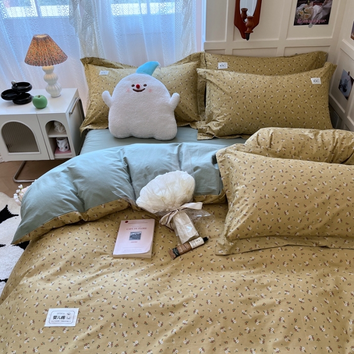 91家纺网 家纺一手货源 找家纺 米粒家纺 2023新款全棉印花四件套系列 香露-绿