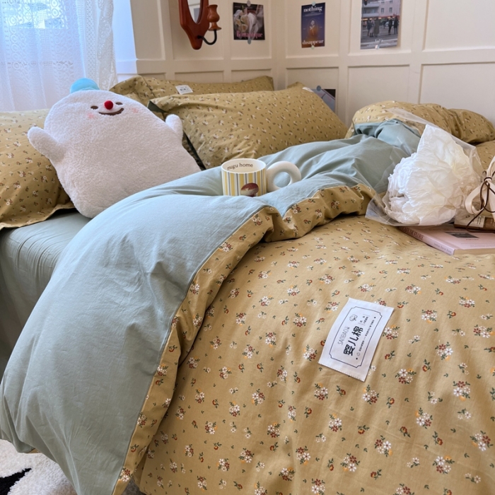 91家纺网 家纺一手货源 找家纺 米粒家纺 2023新款全棉印花四件套系列 香露-绿