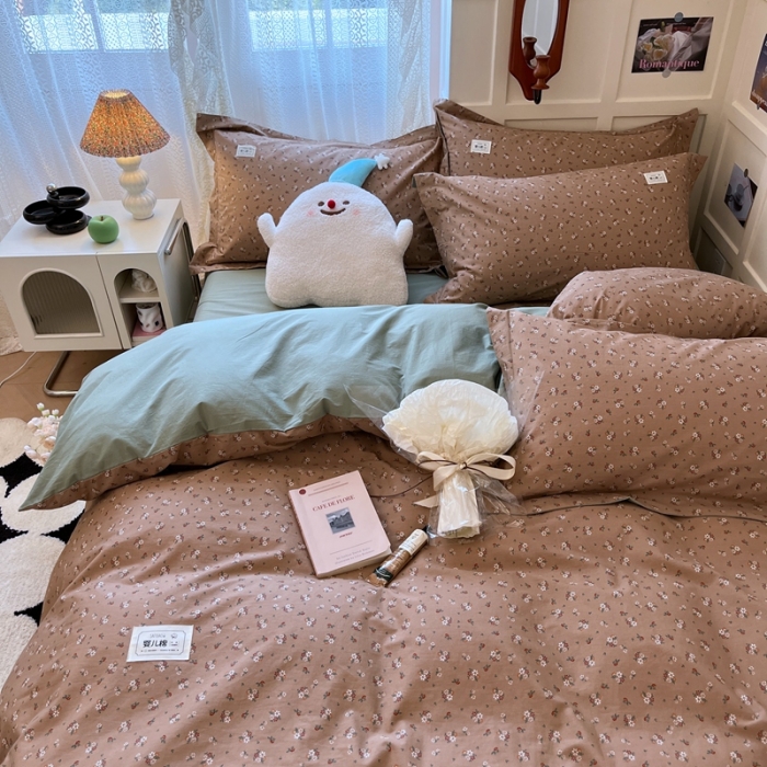91家纺网 家纺一手货源 找家纺 米粒家纺 2023新款全棉印花四件套系列 香露-棕