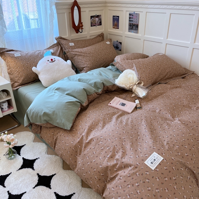 91家纺网 家纺一手货源 找家纺 米粒家纺 2023新款全棉印花四件套系列 香露-棕