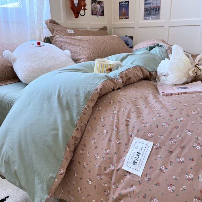 91家纺网 家纺一手货源 找家纺 米粒家纺 2023新款全棉印花四件套系列 香露-棕