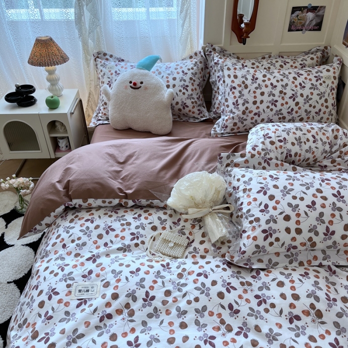 91家纺网 家纺一手货源 找家纺 米粒家纺 2023新款全棉印花四件套系列 阳光草莓-桔