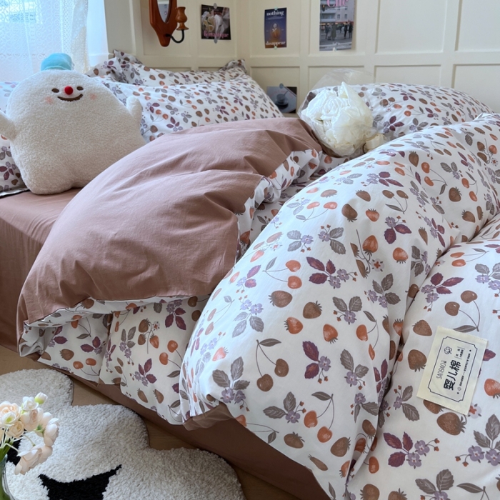 91家纺网 家纺一手货源 找家纺 米粒家纺 2023新款全棉印花四件套系列 阳光草莓-桔