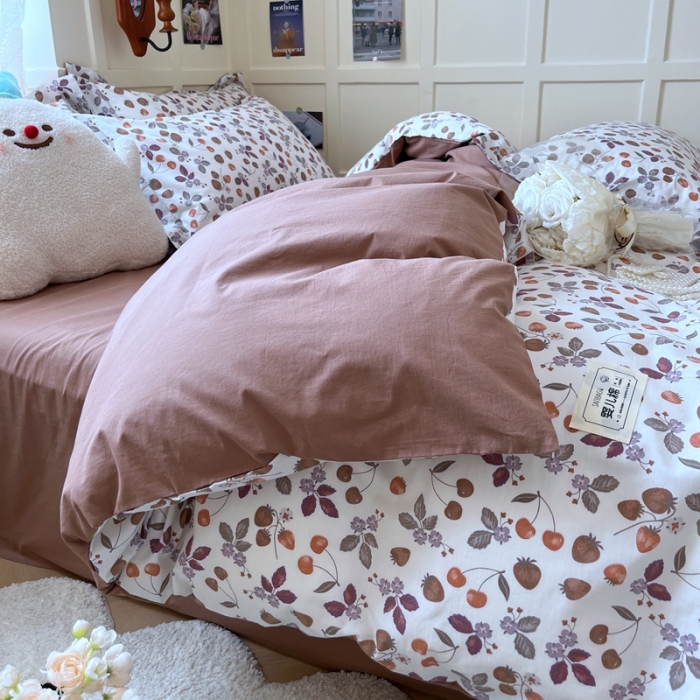 91家纺网 家纺一手货源 找家纺 米粒家纺 2023新款全棉印花四件套系列 阳光草莓-桔