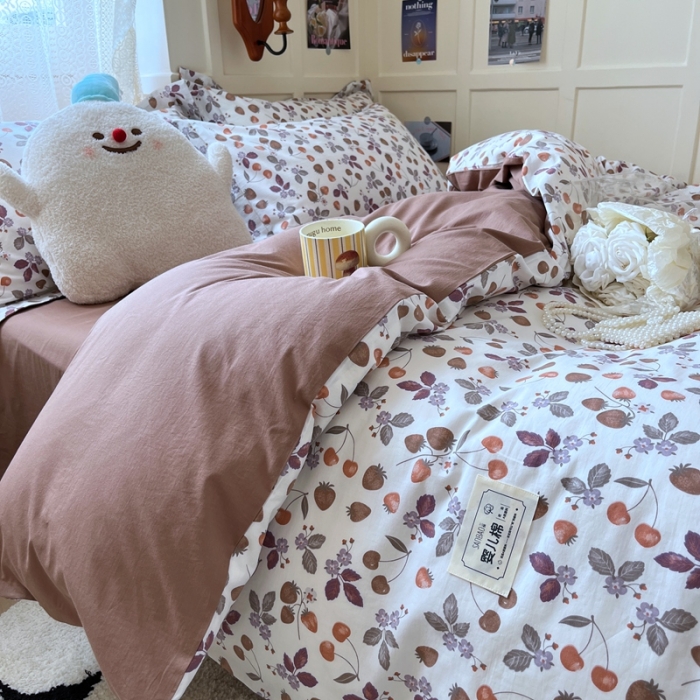 91家纺网 家纺一手货源 找家纺 米粒家纺 2023新款全棉印花四件套系列 阳光草莓-桔