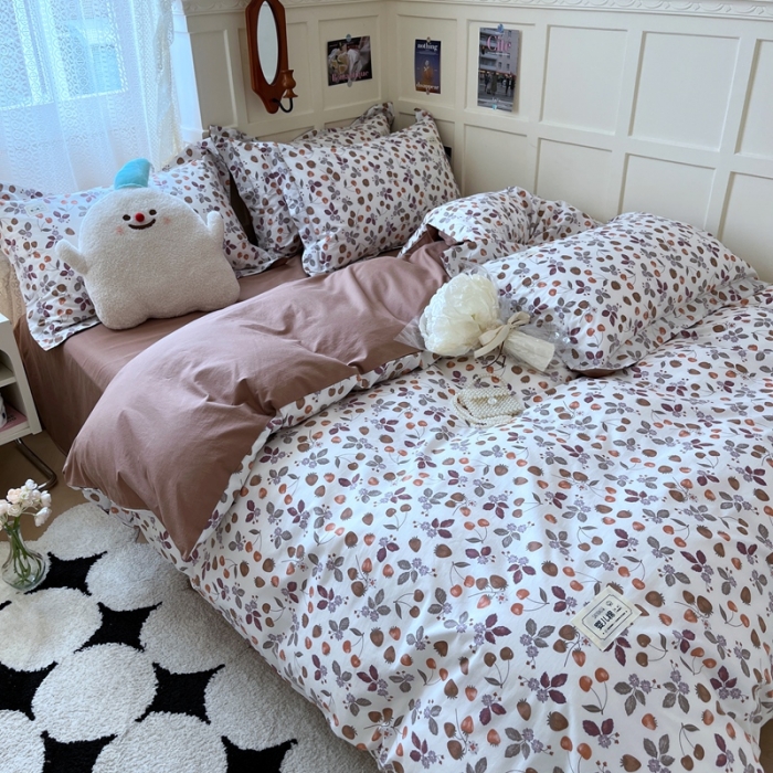 91家纺网 家纺一手货源 找家纺 米粒家纺 2023新款全棉印花四件套系列 阳光草莓-桔