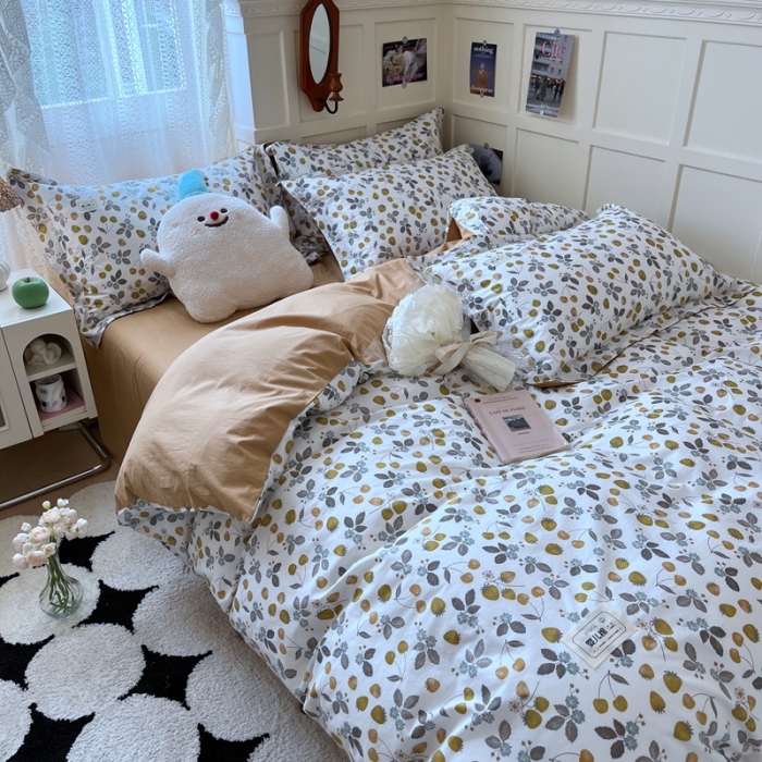 91家纺网 家纺一手货源 找家纺 米粒家纺 2023新款全棉印花四件套系列 阳光草莓-绿