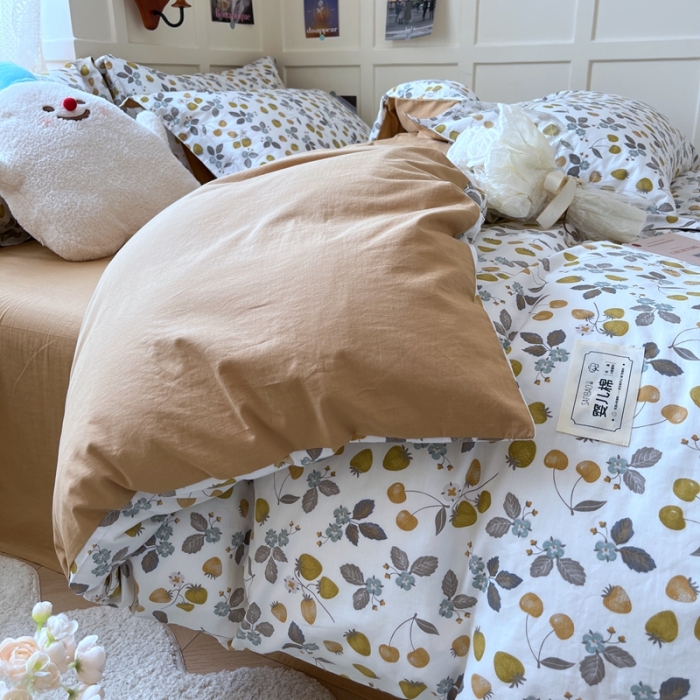 91家纺网 家纺一手货源 找家纺 米粒家纺 2023新款全棉印花四件套系列 阳光草莓-绿