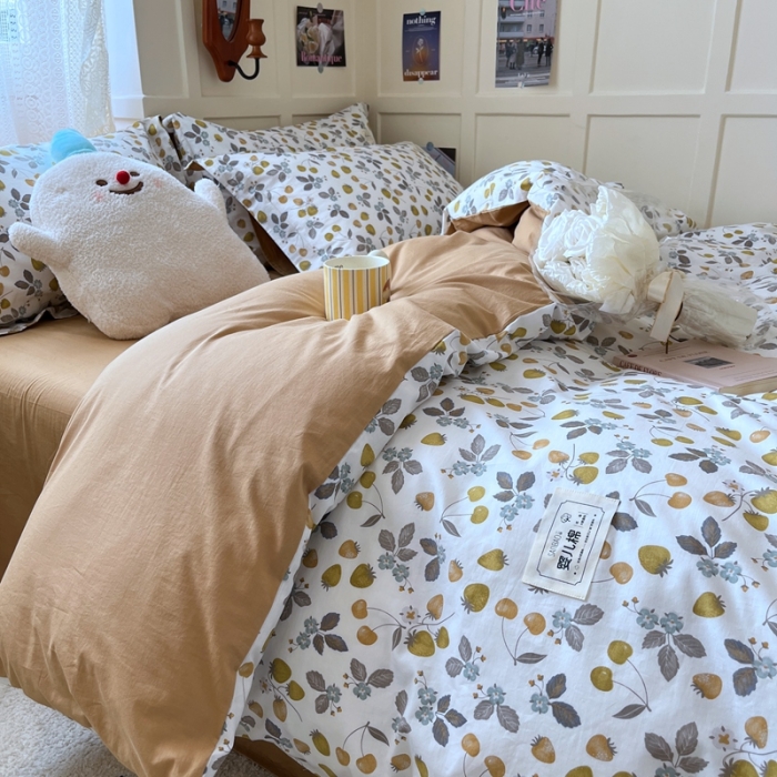 91家纺网 家纺一手货源 找家纺 米粒家纺 2023新款全棉印花四件套系列 阳光草莓-绿