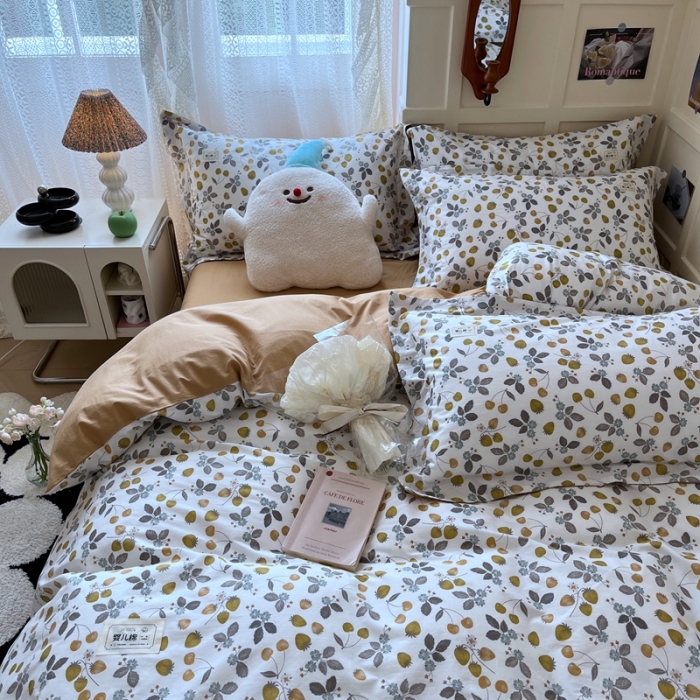 91家纺网 家纺一手货源 找家纺 米粒家纺 2023新款全棉印花四件套系列 阳光草莓-绿