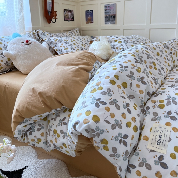 91家纺网 家纺一手货源 找家纺 米粒家纺 2023新款全棉印花四件套系列 阳光草莓-绿