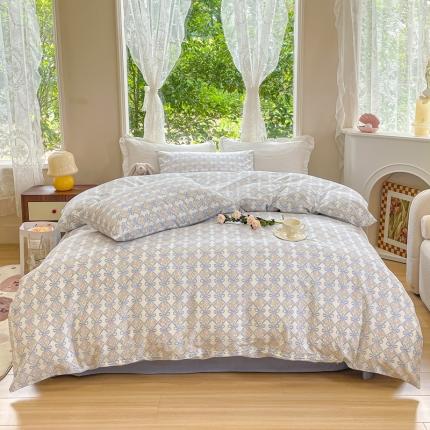 91家纺网 家纺一手货源 找家纺 珺柔家纺 2023新款13372全棉印花四件套 蓝玲