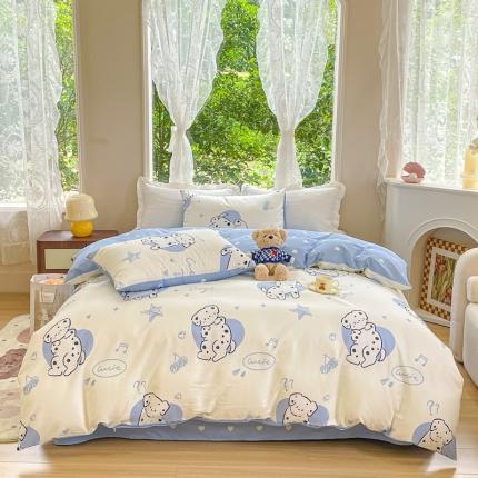 91家纺网 家纺一手货源 找家纺 珺柔家纺 2023新款13372全棉印花四件套 星星狗