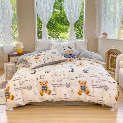 91家纺网 家纺一手货源 找家纺 珺柔家纺 2023新款13372全棉印花四件套 宇宙熊