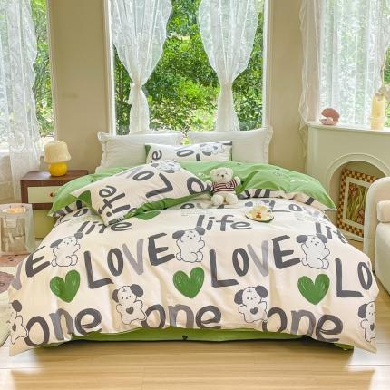 91家纺网 家纺一手货源 找家纺 珺柔家纺 2023新款13372全棉印花四件套 字母狗